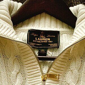 Ralph Lauren Black Label Cable Knit Beige Sweater with Zipper